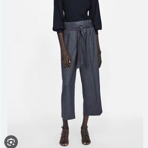 ZARA Pleat Front Tie Waist Dark Grey Culottes